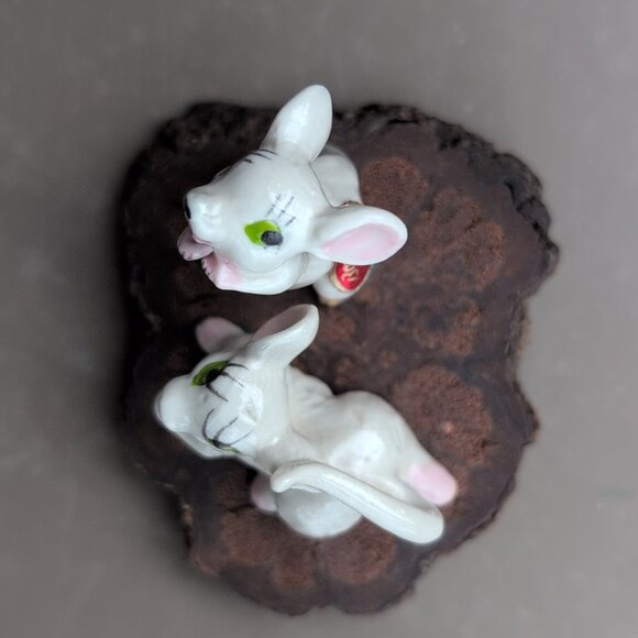 Vintage Miniature Bone China Mice Figurines On Wood Base, Mouse Japan - Picture 7 of 7